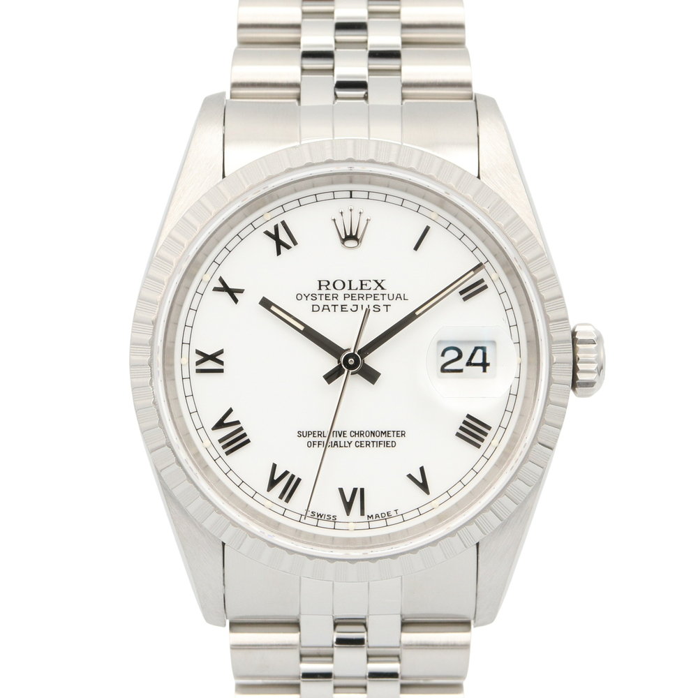 Rolex Datejust S-series watch, stainless steel, men's, white, Roman numerals,...